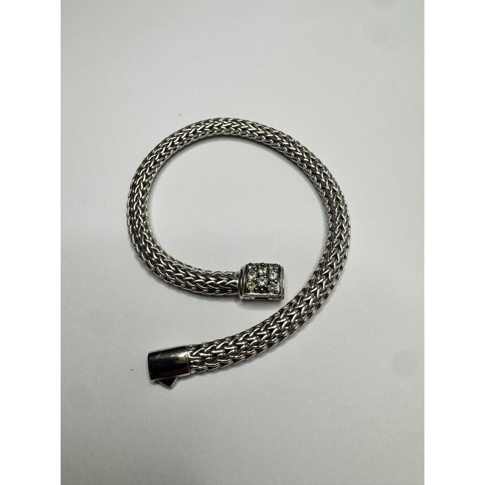 John Hardy Sterling Silver Woven Bracelet clear Gemstone